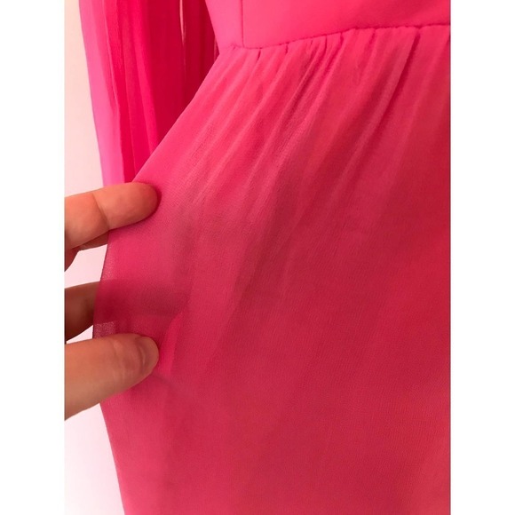 Vintage‎ 1960s Pink Chiffon Dress - Bubblegum Pink Mini Dress - Cape - Picture 6 of 9